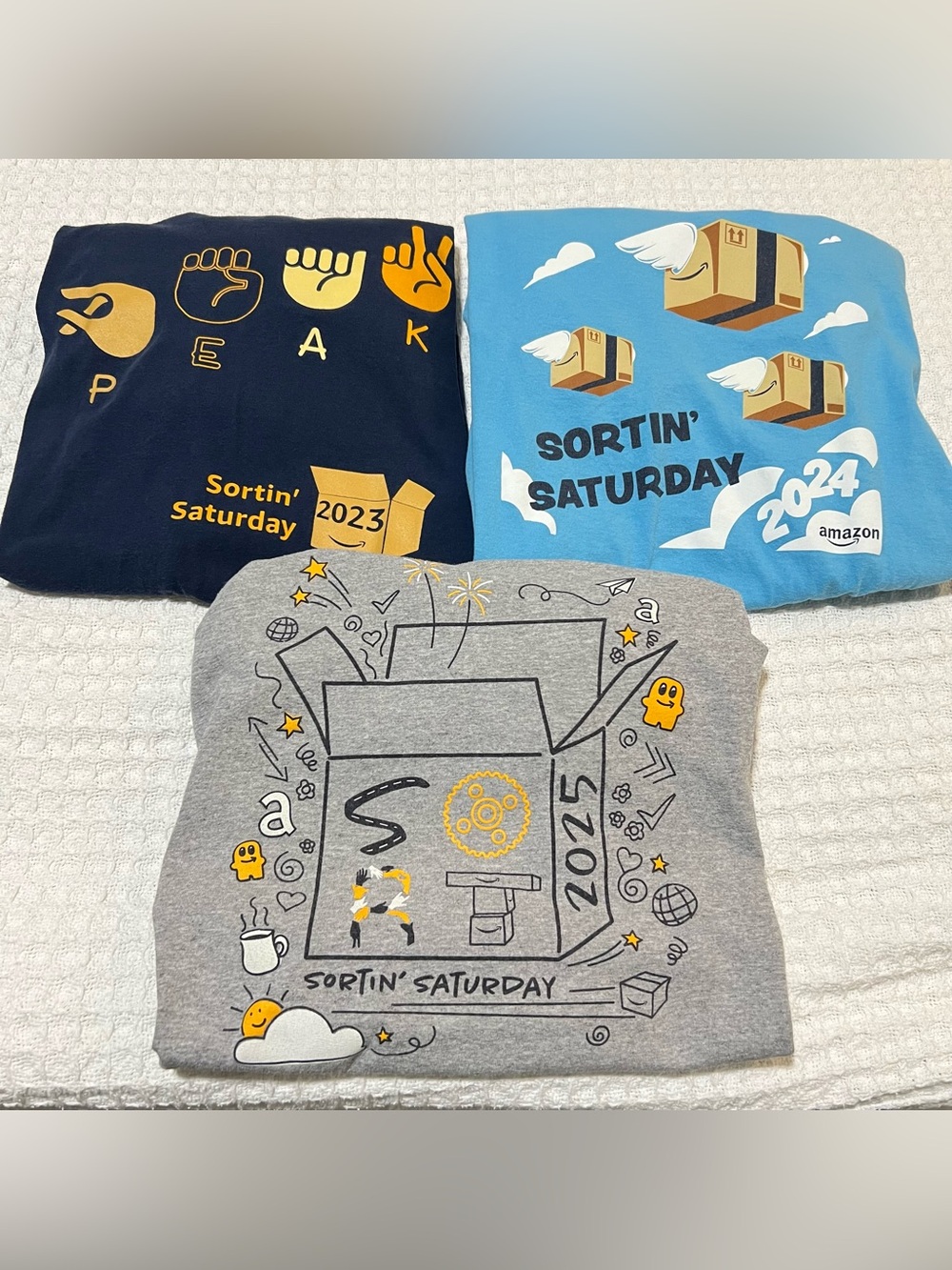2023-2025 Amazon Peak Employee Lot of “Sortin’ Saturday” T-Shirts
